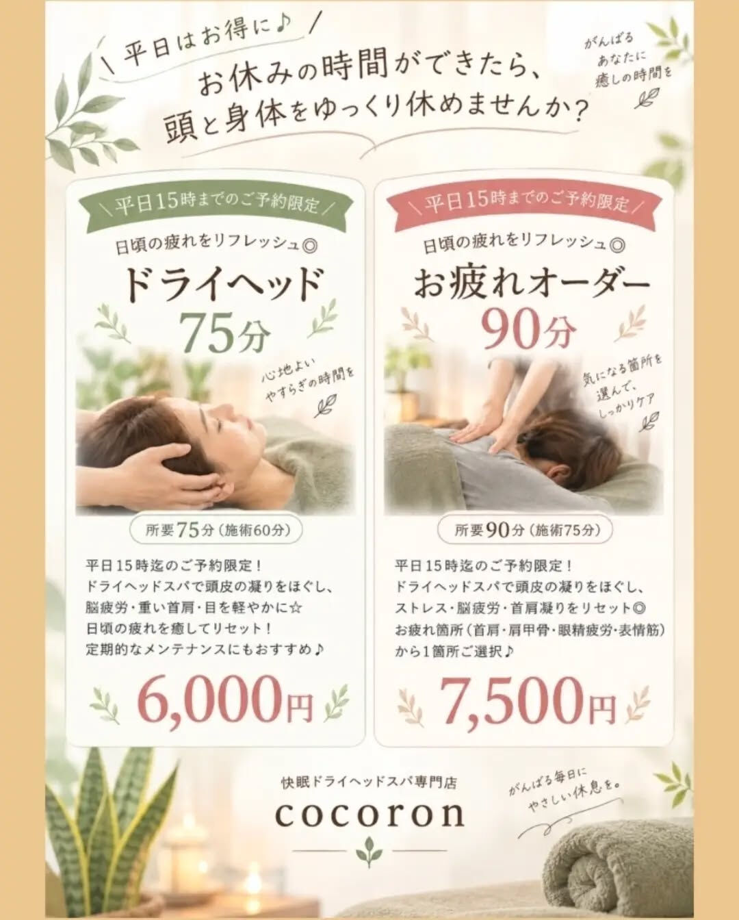 🌿 平日はお得に♪ 平日限定クーポンのご案内 🌿